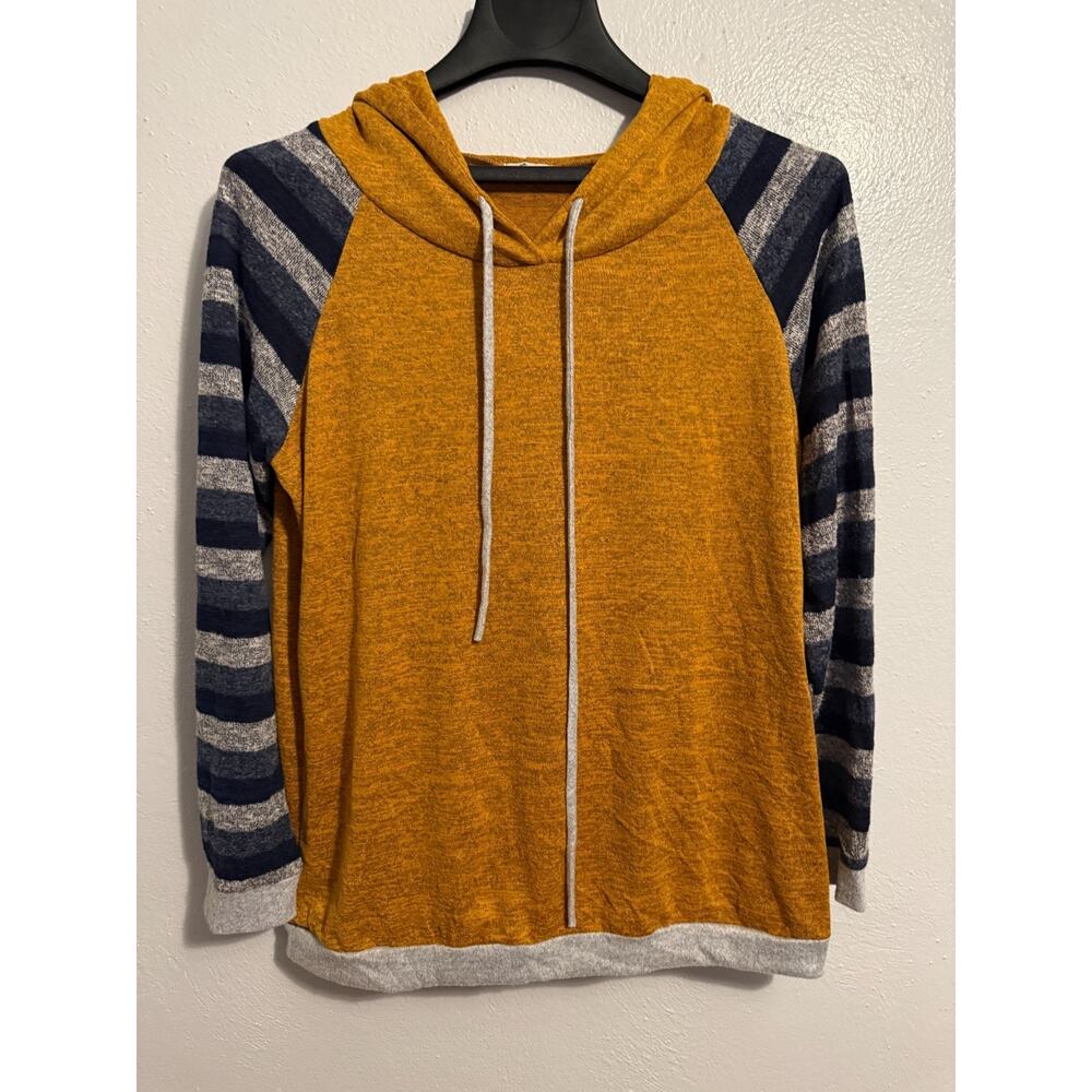 Egy unisex XL mustard w/ stripe black/blue /cream hoodie pullover top